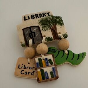 Library Themed Ceramic Brooch LC